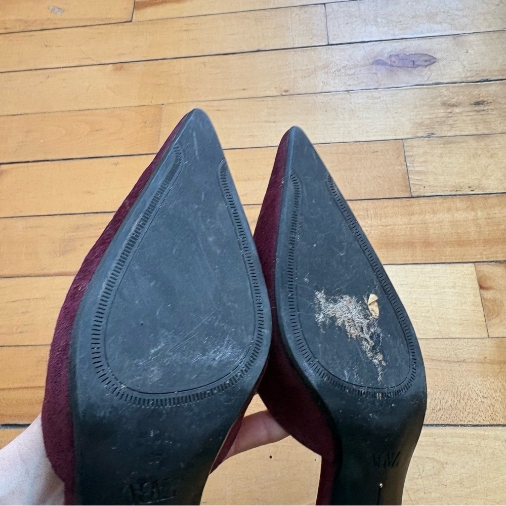 Zara Sz 9 (40) Burgundy Wine Color Pointy Toes Kitten Heels - Picture 8 of 8